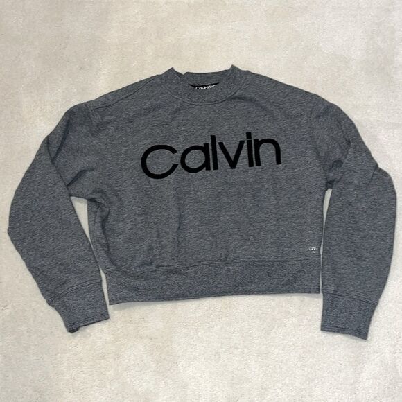 Calvin Klein Performance Cropped Sweatshirt Grey High Neck Womens M - Picture 1 of 6